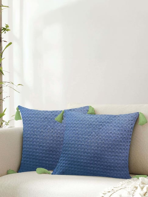 Urban Space Waffle Navy Cotton Cushion Covers - Set of 2-image-4