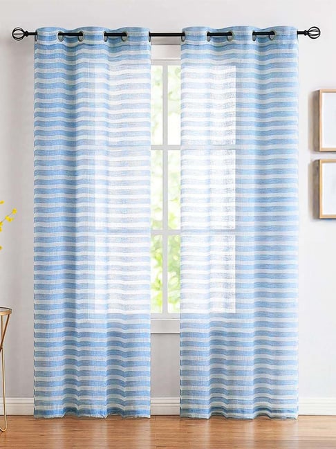 Urban Space Horizontal Weaves Blue Polyester Door Curtains - Set of 2-picture-43