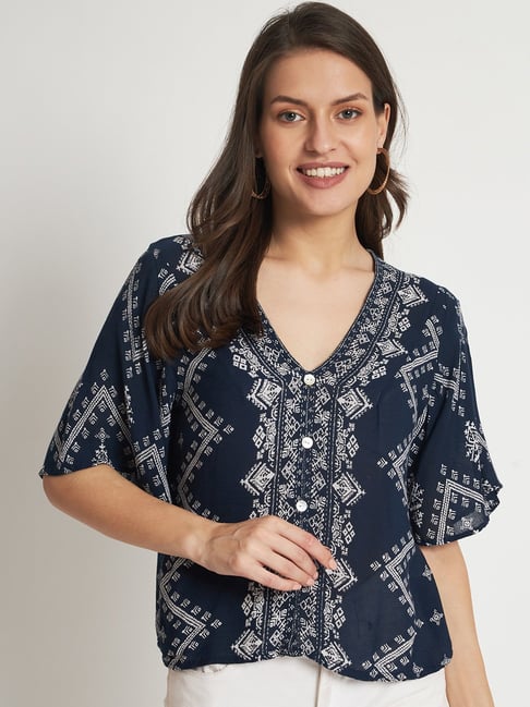 Veldress Blue Rayon Comfort fit Printed Blouses-picture-22