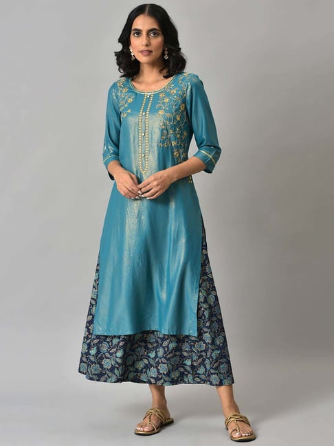 Aurelia Blue Embroidered Kurta and Palazzo Set