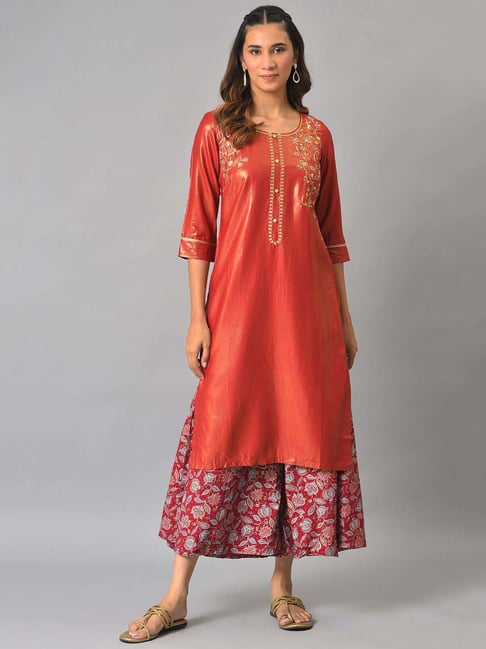 Aurelia Maroon Embroidered Kurta and Palazzo Set