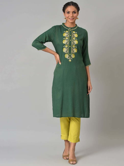 Aurelia Green Embroidered Kurta and Pant Set