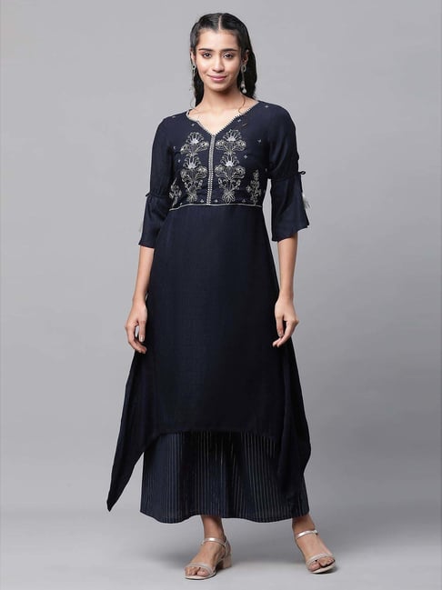 Aurelia Blue Embroidered Kurta and Palazzo Set