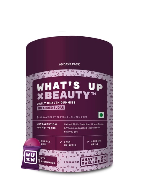 What's Up Wellness Natural Biotin Gummies for Hair Growth,Bright Skin,Strong Nails-60 Pcs