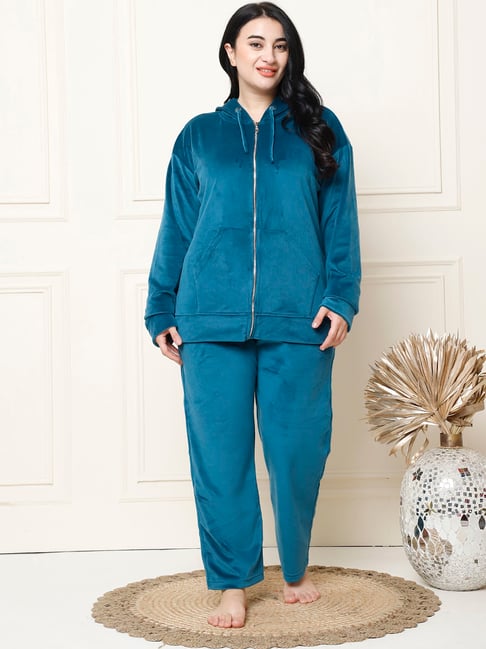 Teal Velvet Sweats Velvet Zip-Up Lounge Set Teal – Rafeya Fashion