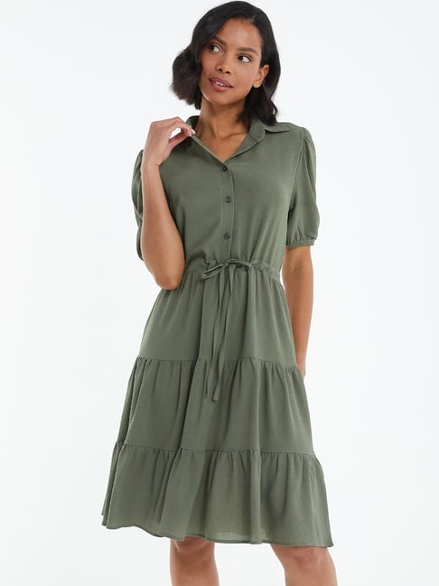 quiz short dresses QUIZ Women's Ruffle One-Shoulder Skater Midi Dress
