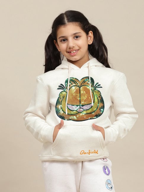 Kidsville Girls Off White Printed Hoodie - Main Image