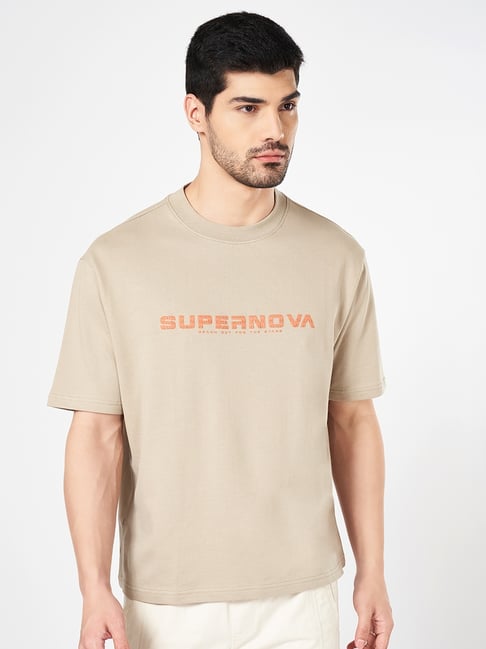 Street 808 By Pantaloons Beige Cotton Boxy Fit T-Shirt-image-46