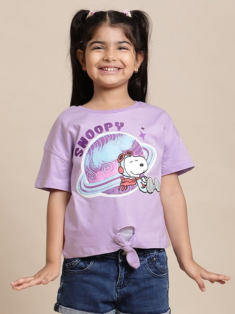 Kidsville Girls Purple Cotton Printed T-Shirt-picture-16