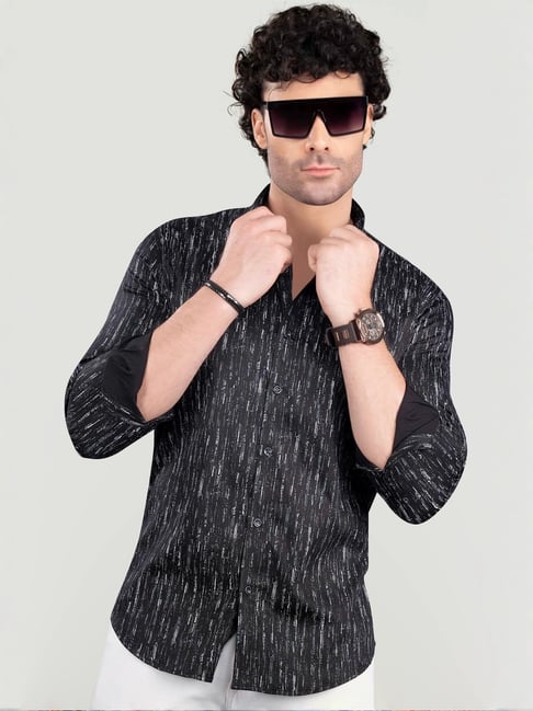 Almaty Black Cotton Slim Fit Printed Shirt-picture-38