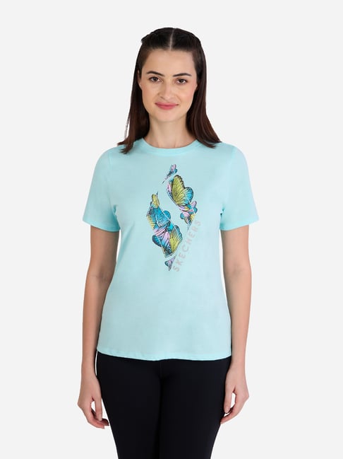 Skechers Blue Cotton Polyblend Regular Fit T-Shirts
