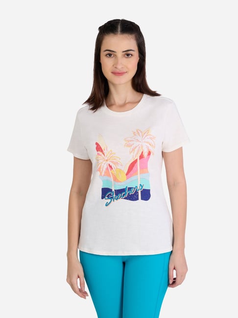 Buy Skechers White Cotton Regular fit T-SHIRTS for Women Online