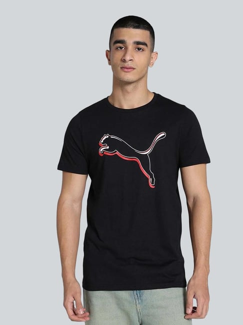 Puma Black Cotton Slim Fit Logo Printed T-Shirt