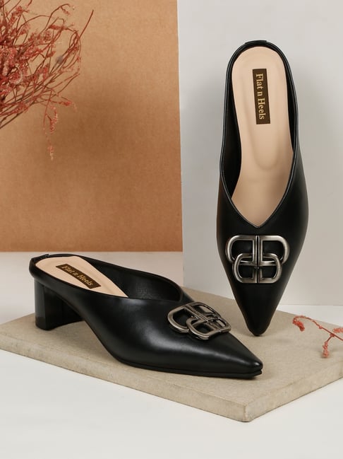 Flat N Heels Women's Black Mule Shoes