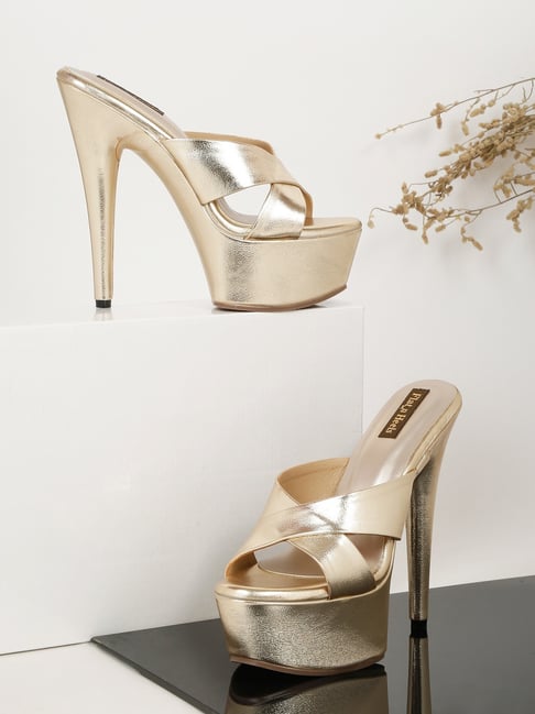 Buy Flat N Heels Women's Gold Cross Strap Stilettos for Women at