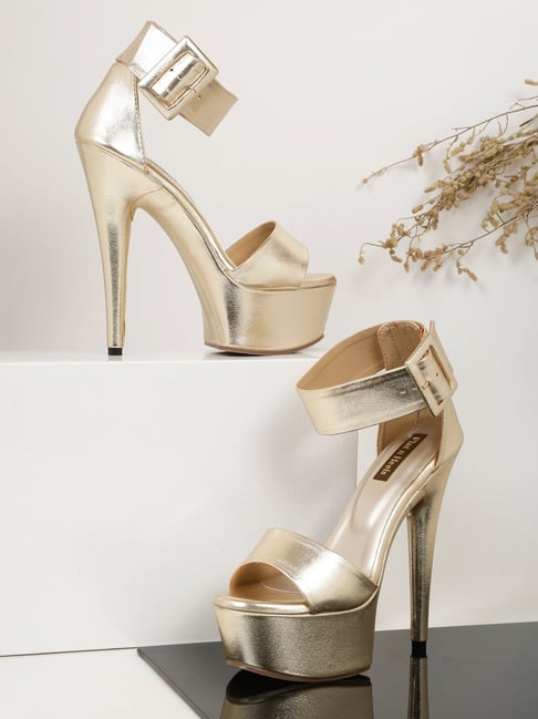 Flat N Heels Women's Gold Ankle Strap Stilettos