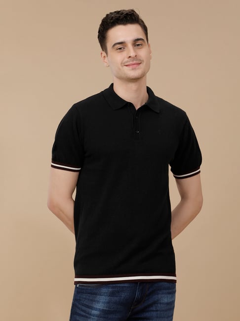 CAVALLO by Linen Club Black Linen Blend Slim fit T-Shirts