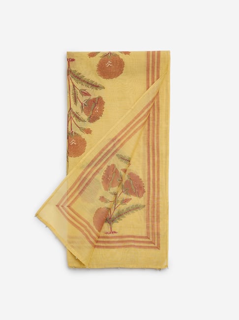 Zuba by Westside Mustard Floral Printed Cotton Dupatta