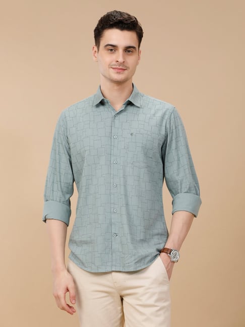 CAVALLO by Linen Club Green Linen Blend Slim fit Print casual shirts-picture-19