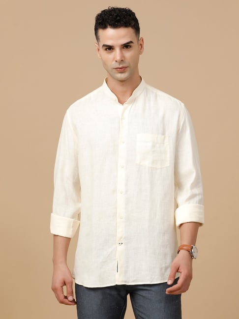 Linen Club White Linen Slim fit casual shirts-picture-38
