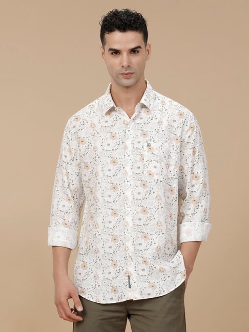 Linen Club White Linen Slim fit Print casual shirts-picture-42