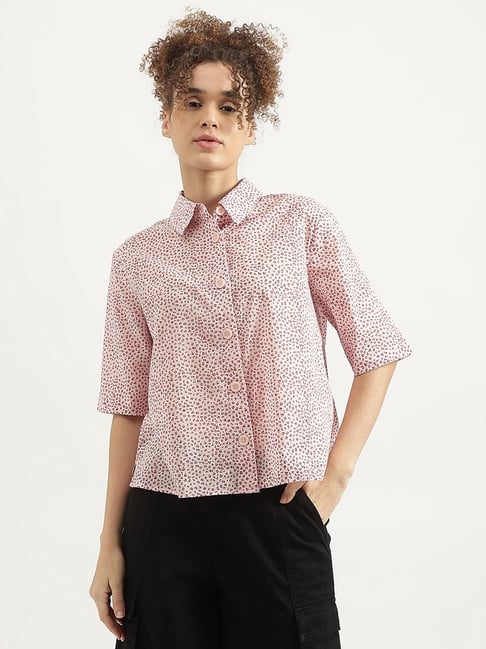 United Colors of Benetton Pink Cotton Print Casual Shirt