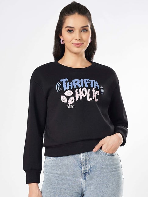 People by Pantaloons Black Cotton Printed Sweatshirt-picture-10