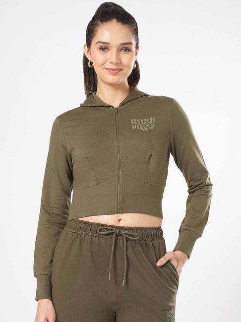 Ajile by Pantaloons Green Cotton Crop Hoodie-picture-12