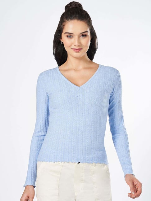 Honey by Pantaloons Turquoise Embroidered Top