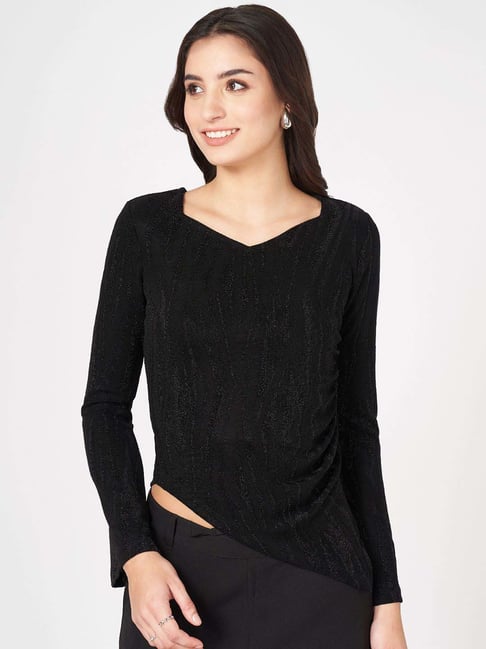 Annabelle by Pantaloons Black Plain Crop Top