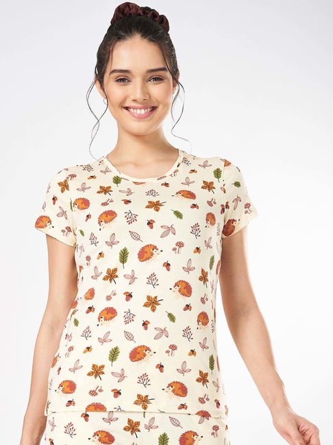 Dreamz by Pantaloons Beige Cotton Printed Top