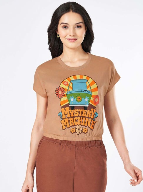 Honey by Pantaloons Brown Cotton Printed Top