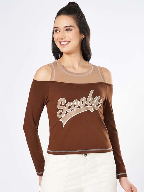 Honey by Pantaloons Brown Cotton Printed Top