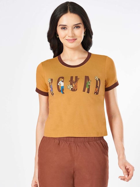 Honey by Pantaloons Brown Cotton Printed Top