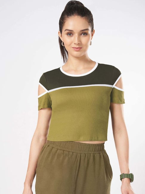 Ajile by Pantaloons Green Cotton Plain Crop Top-picture-81