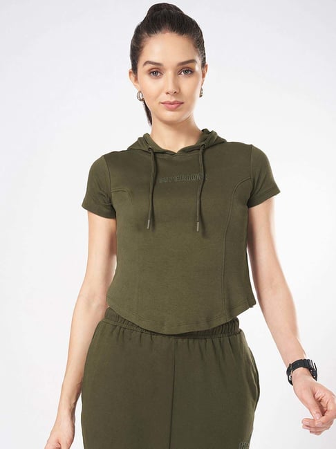 Ajile by Pantaloons Green Cotton Plain Crop Top-picture-111