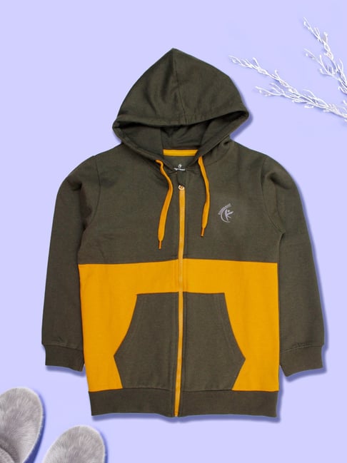 Boys Fleece Full Sleeves Cut Sew Front Zip Up Hooded Sweatshirt