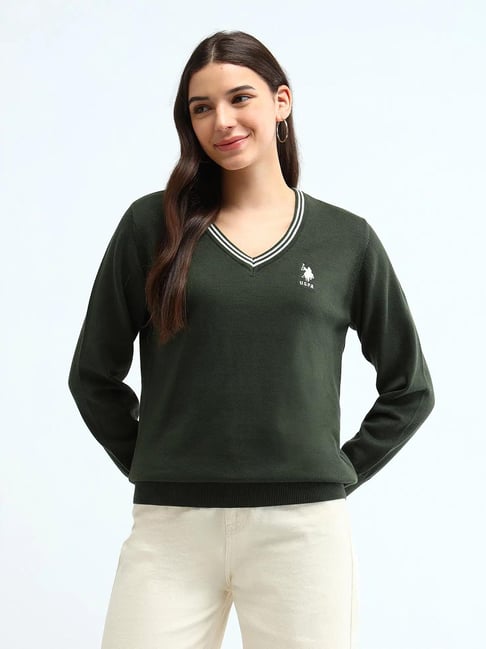 U.S. Polo Assn. Womens Olive Pure Cotton Regular Fit Sweater-picture-13