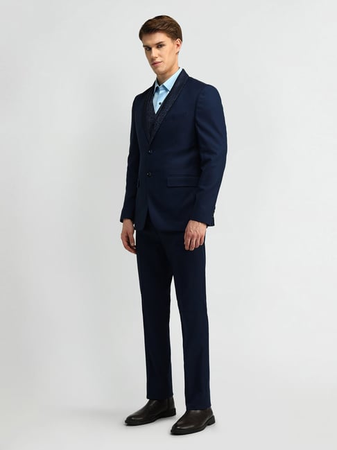 Arrow Blue Polyester Tailored Fit Self Formal Suit