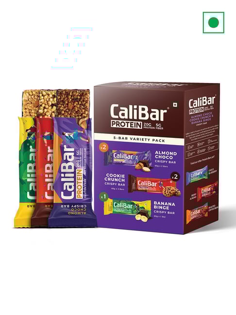 Calibar 20g Protein Bar - Almond Choco, Cookie Crunch, Banana Binge - Pack of 5