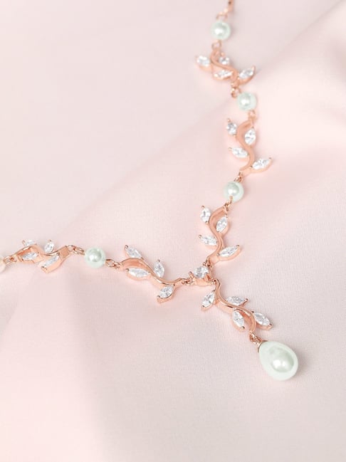 Zavya 925 Silver Dazzling Rose Gold Plated CZ Studded Pendant Necklace for Women