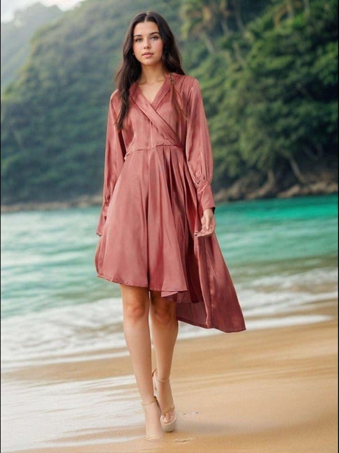 maroon shirt dress womens Buy Women's Satin Midi Shirt Dress Online