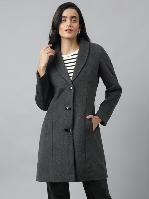 Latin Quarters Grey Rayon Regular fit Solid Coat-picture-38