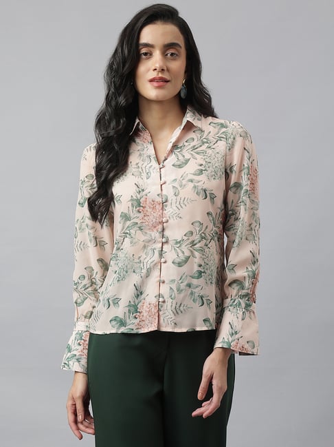 Latin Quarters Beige Polyster Regular fit Printed Top