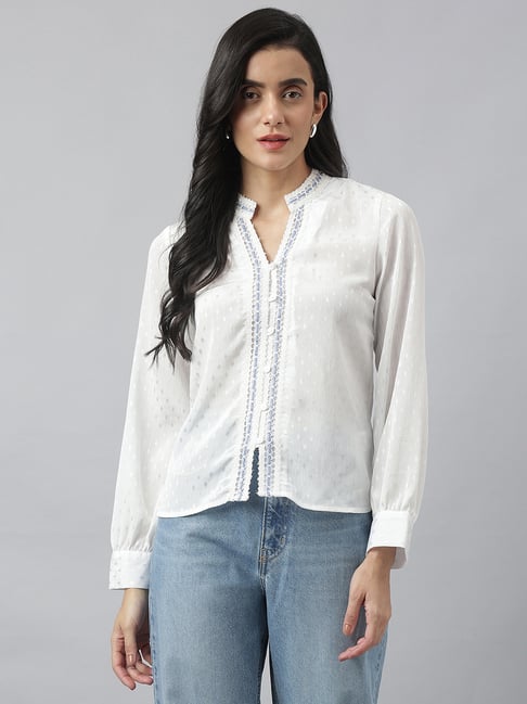 Latin Quarters White Polyster Regular fit Solid Top