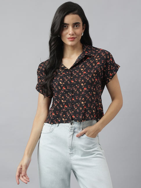 Latin Quarters Black Rayon/Viscose Regular fit Floral Top