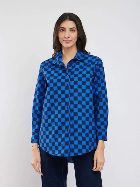 Pink Fort Blue Cotton Chequered Shirt-picture-44