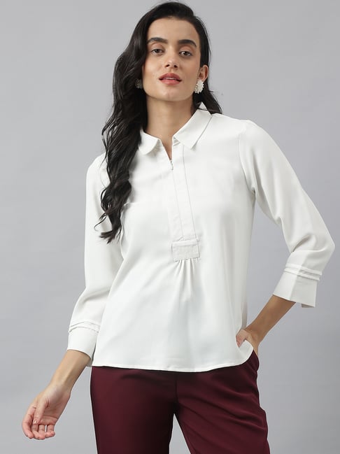 Latin Quarters White Polyester Regular fit Solid Top