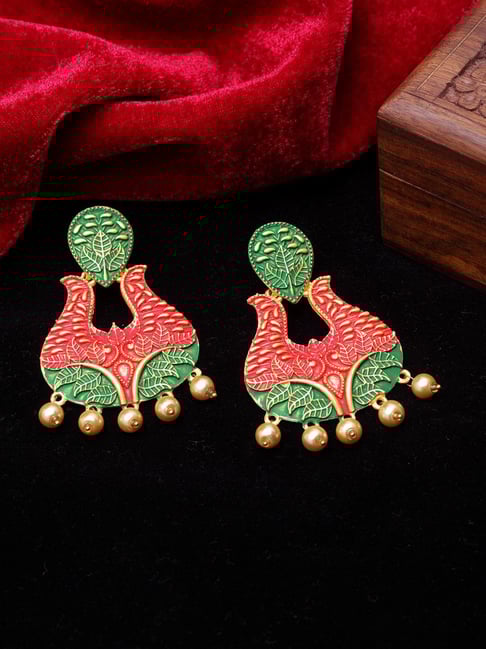 Panash Gold Toned & Red Contemporary Dangler Earrings-picture-45