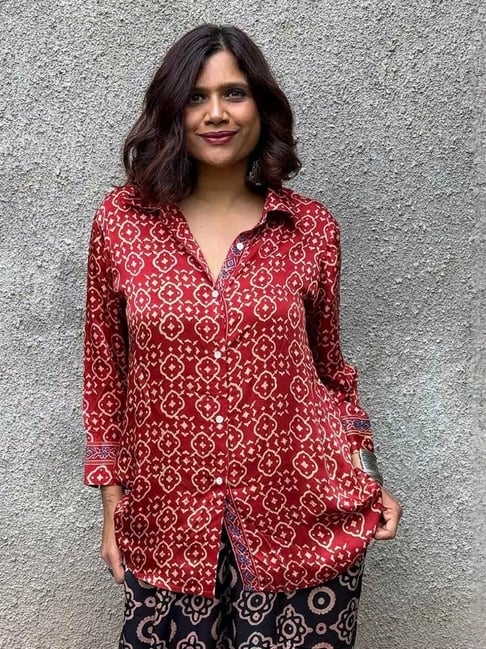 Chidiyaa Red Gypsy Heart Cleodora Modal Silk Top